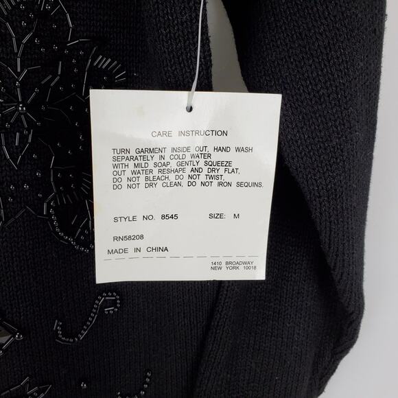 Vintage Deadstock 80's Black Beaded Tunic Sweater Dress M Dark Academia Goth NWT - Picture 5 of 8